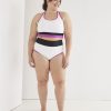 Clothing Penningtons | White Ribbed Colourblock High-Waisted Swim Brief - Active Zone