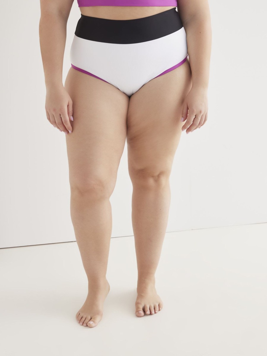 Clothing Penningtons | White Ribbed Colourblock High-Waisted Swim Brief - Active Zone