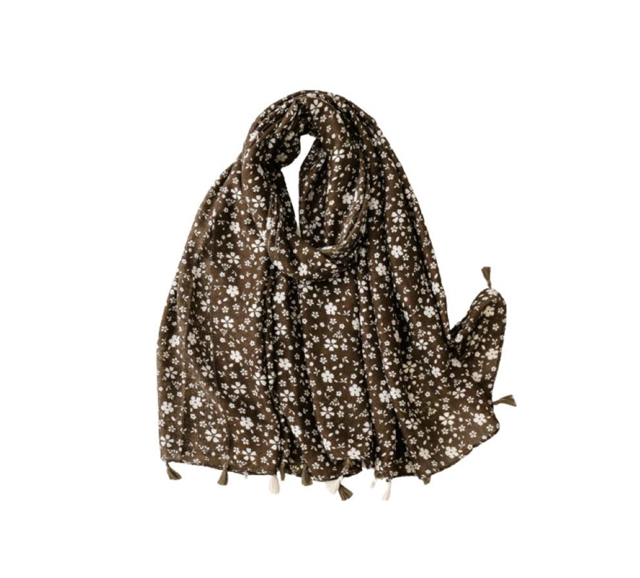 Accessories Penningtons | Brown Dainty Flower Scarf With Tassels - Don'T Ask - Penningtons