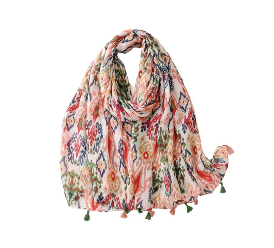 Accessories Penningtons | Bright Ikat Scarf With Tassels - Don'T Ask - Penningtons