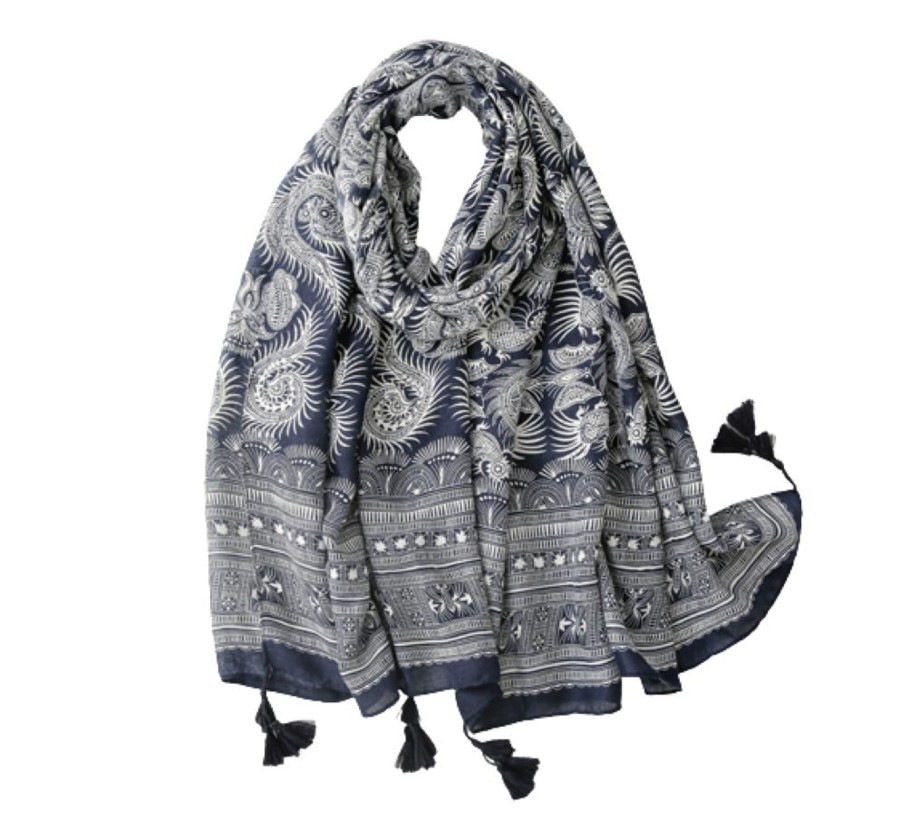 Accessories Penningtons | Navy And White Paisley Pattern Scarf - Don'T Ask - Penningtons