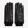 Accessories Penningtons | Black Heart-Textured Leather Gloves With Knit Cuffs