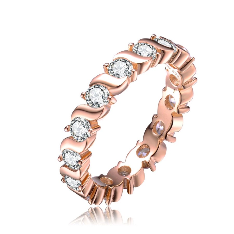 Accessories Penningtons | Genevive Sterling Silver With Rose Gold Plated Clear Cubic Zirconia Band Ring - Penningtons