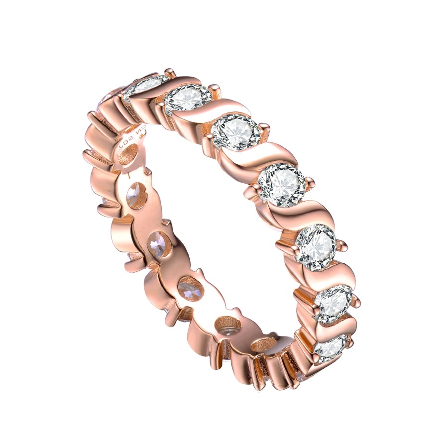 Accessories Penningtons | Genevive Sterling Silver With Rose Gold Plated Clear Cubic Zirconia Band Ring - Penningtons