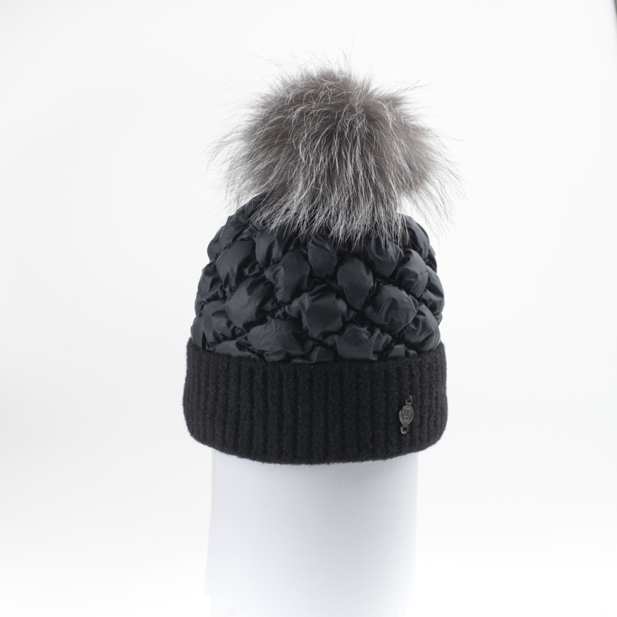 Accessories Penningtons | Harricana - Puffer Beanie W Knitted Cuff And Upcycled Fur Pom - Penningtons