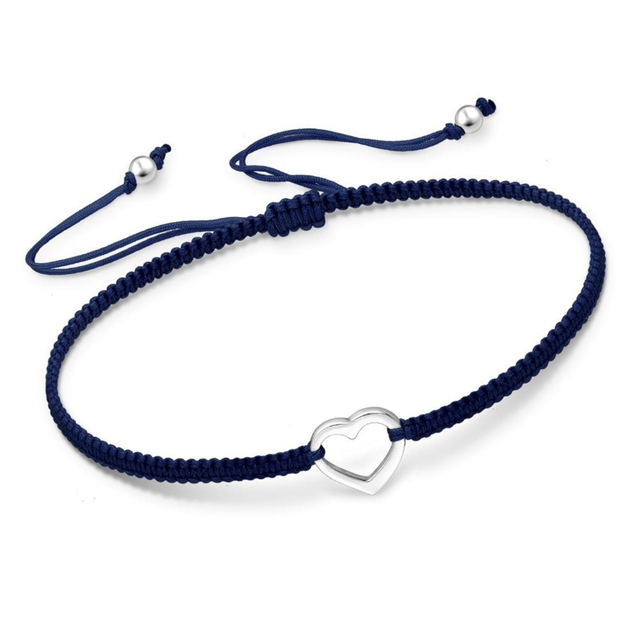 Accessories Penningtons | Navy Adjustable Bracelet With Sterling Silver Heart By Ag Sterling - Penningtons