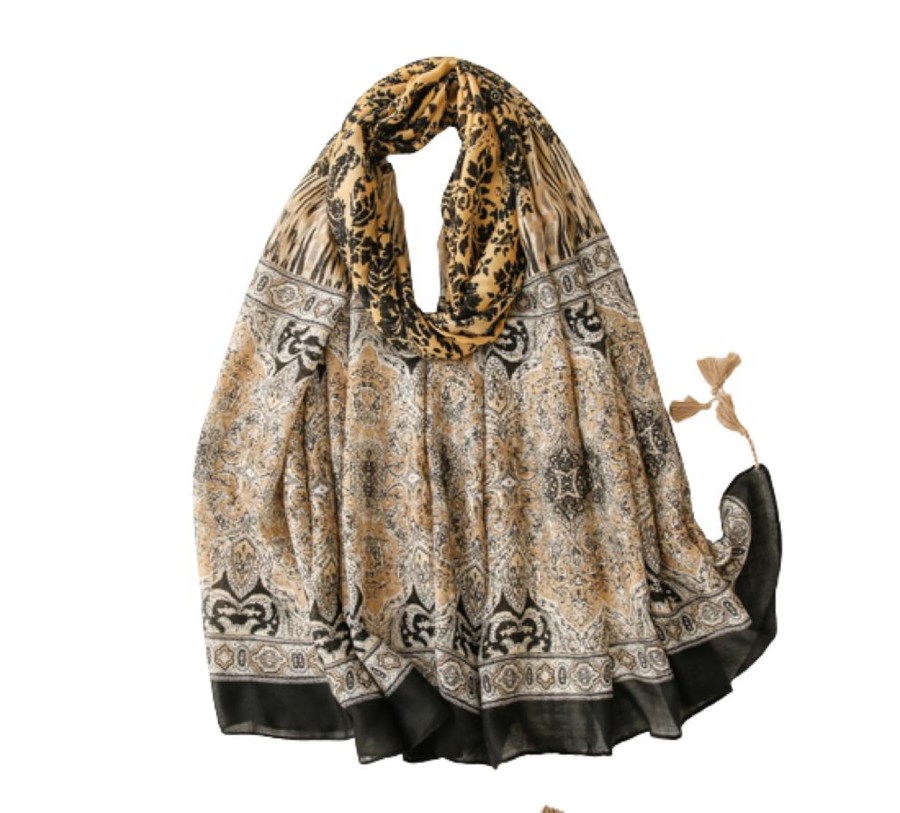 Accessories Penningtons | Brown And Black Damask Scarf - Don'T Ask - Penningtons