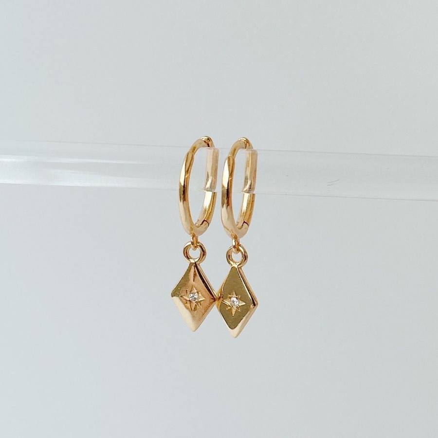 Accessories Penningtons | Horace Jewelry - Hoop Earrings With Diamond Shape And Small Zirconia Charm Lozo - Penningtons