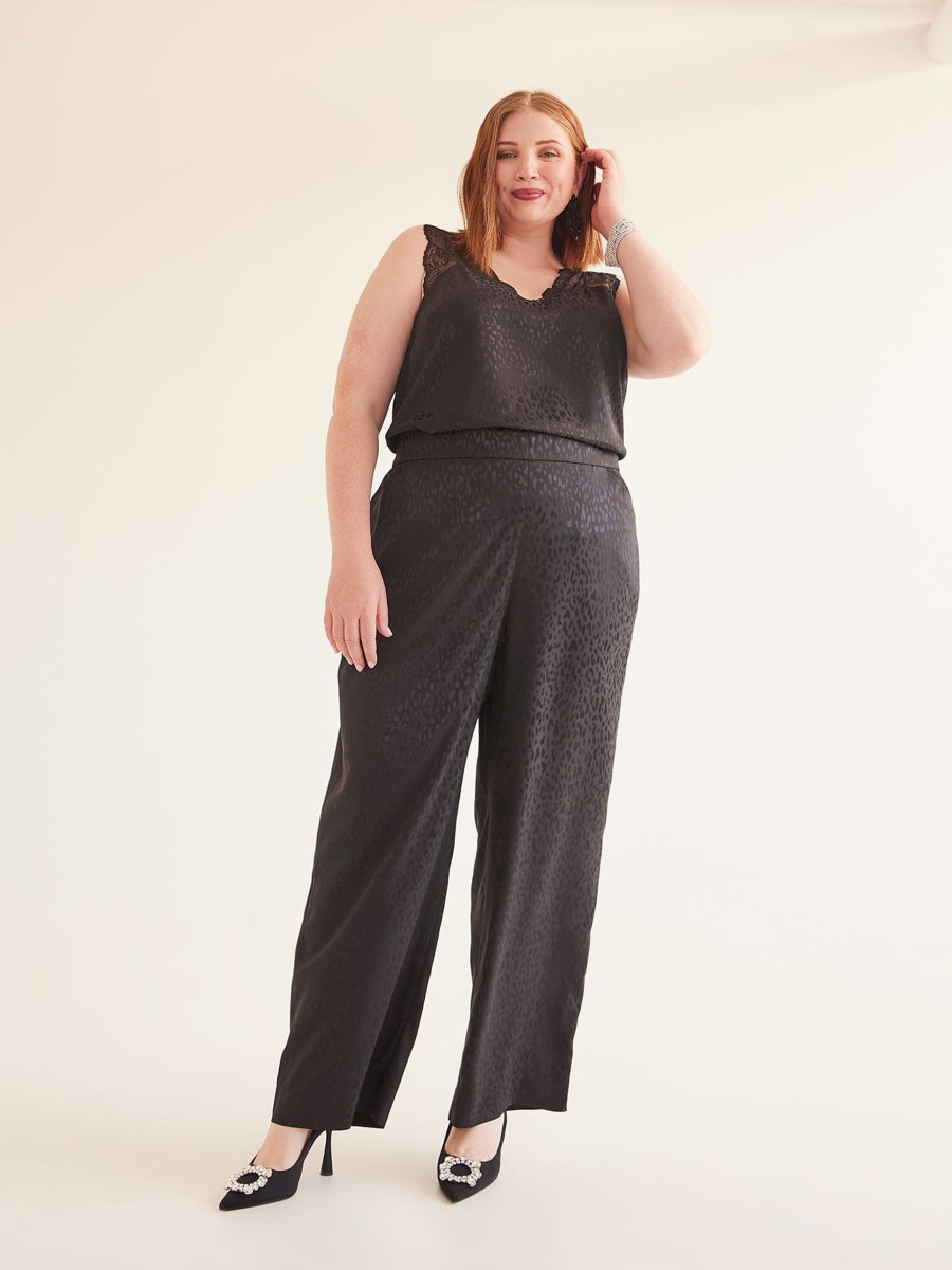 Clothing Penningtons | Black Textured Satin Wide-Leg Pant