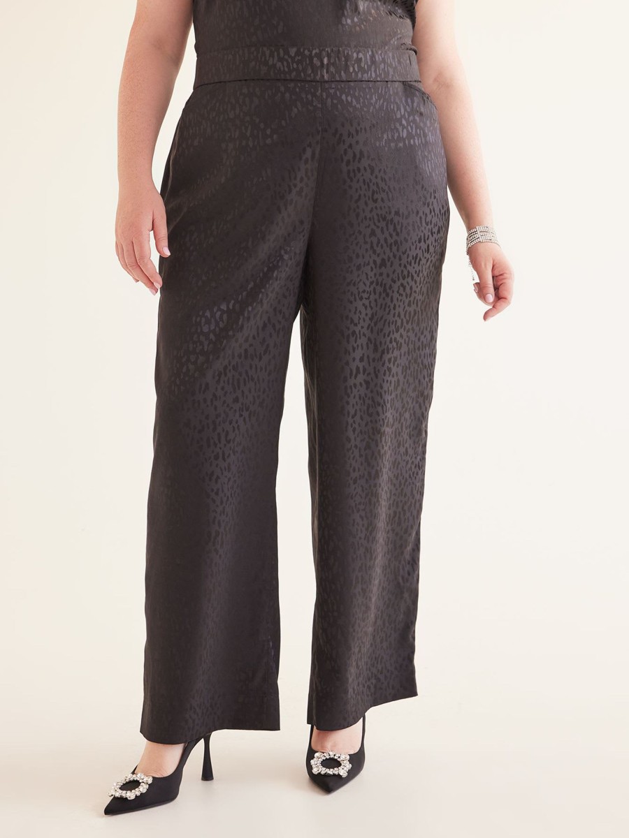 Clothing Penningtons | Black Textured Satin Wide-Leg Pant