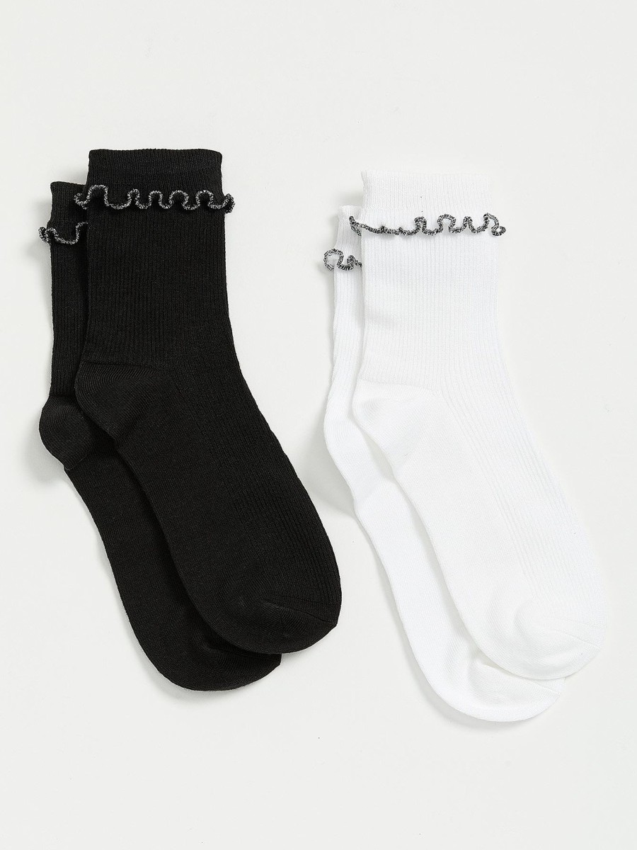 Accessories Penningtons | Short Lurex Lettuce-Edge Crew Socks, Set Of 2