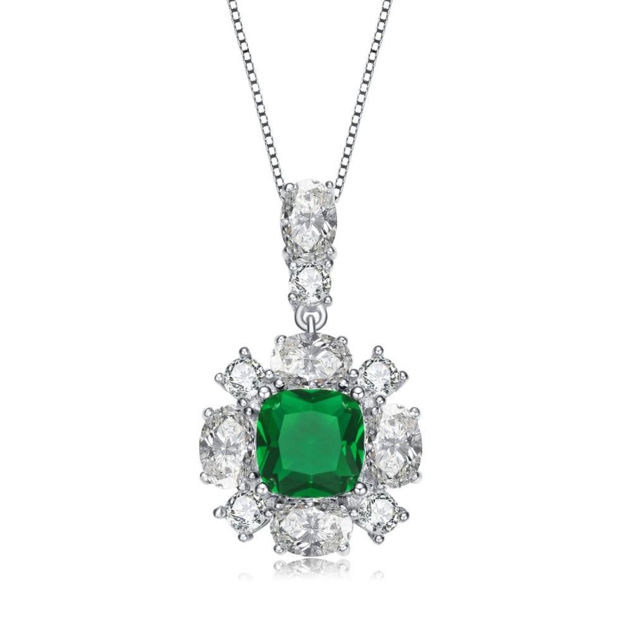 Accessories Penningtons | Rg White Gold Plated Green And White Cubic Zirconia Accent Pendant Necklace - Penningtons