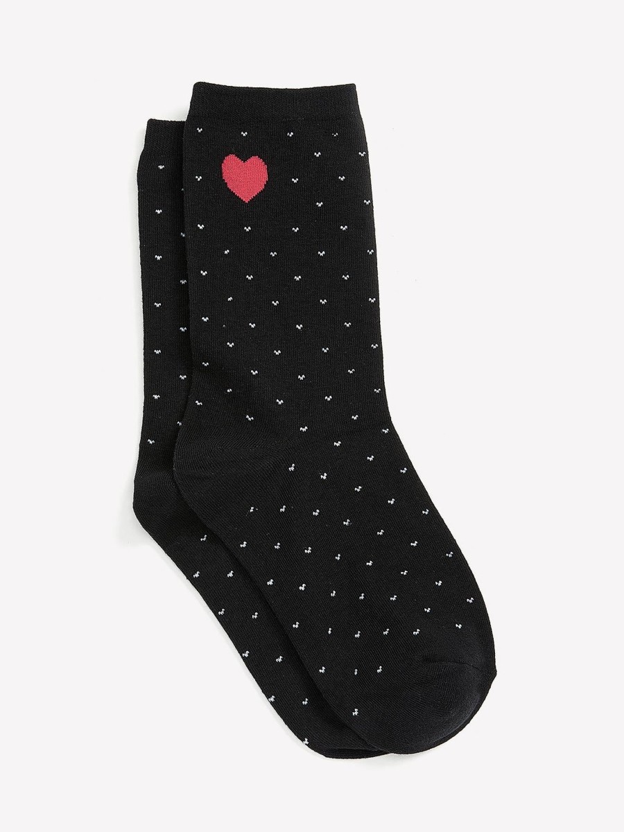 Accessories Penningtons | Dotted Crew Socks With Red Heart