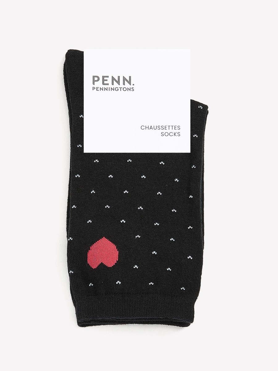 Accessories Penningtons | Dotted Crew Socks With Red Heart