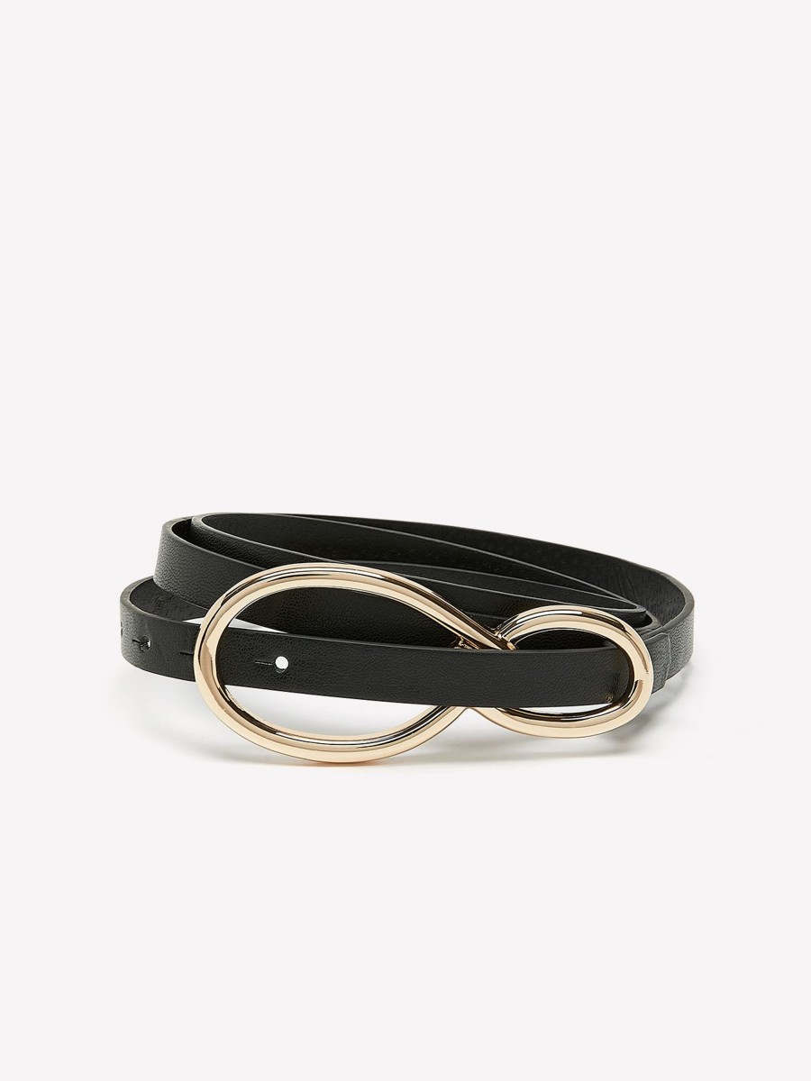 Accessories Penningtons | Black Skinny Belt With Infinity Buckle