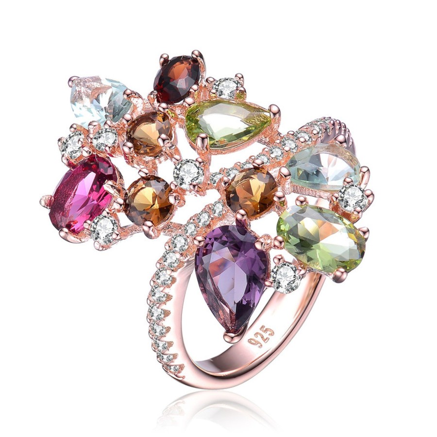 Accessories Penningtons | Sterling Silver 18K Rose Gold Plated With Multicolored Cubic Zirconia Swirl Setting Ring - Penningtons