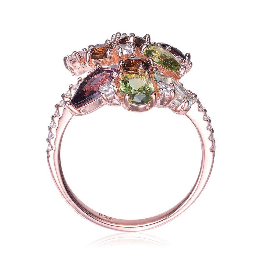 Accessories Penningtons | Sterling Silver 18K Rose Gold Plated With Multicolored Cubic Zirconia Swirl Setting Ring - Penningtons