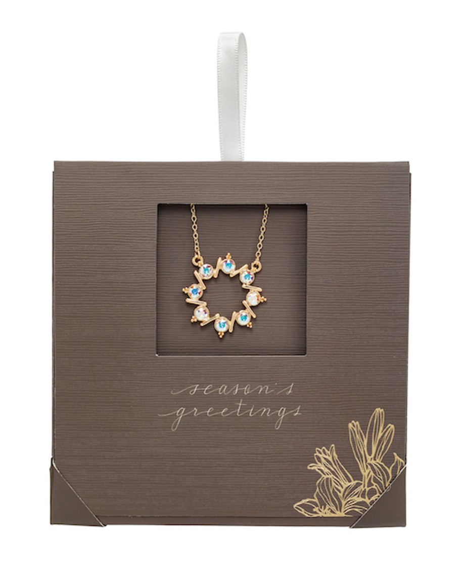 Accessories Penningtons | Holiday Gift Evenlope With Goldtone & Aurora Borealis Crystal Wreath Pendant Necklace - Callura - Penningtons