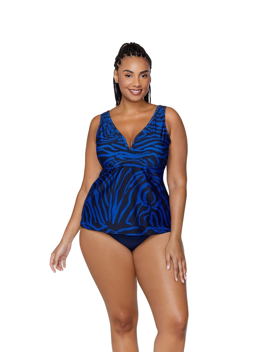 Clothing Penningtons | Wave-Print Tanzania Tankini Top - Raisins Curve