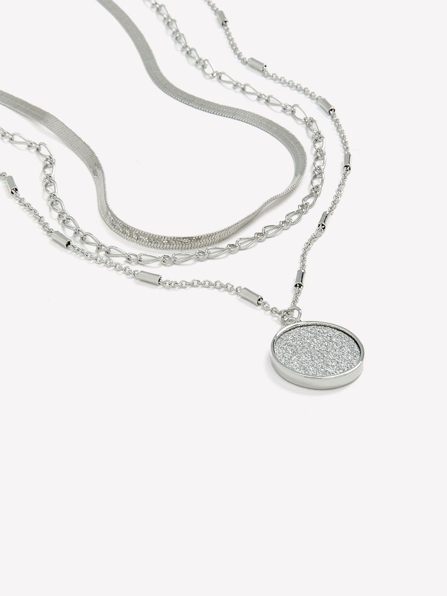 Accessories Penningtons | Two-Layer Necklace With Paper Glitter Medallion