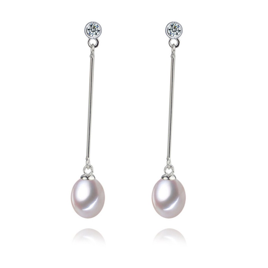 Accessories Penningtons | White Freshwater Pearl & Dainty Cz Bar Drop Earrings - Signature Pearls - Penningtons