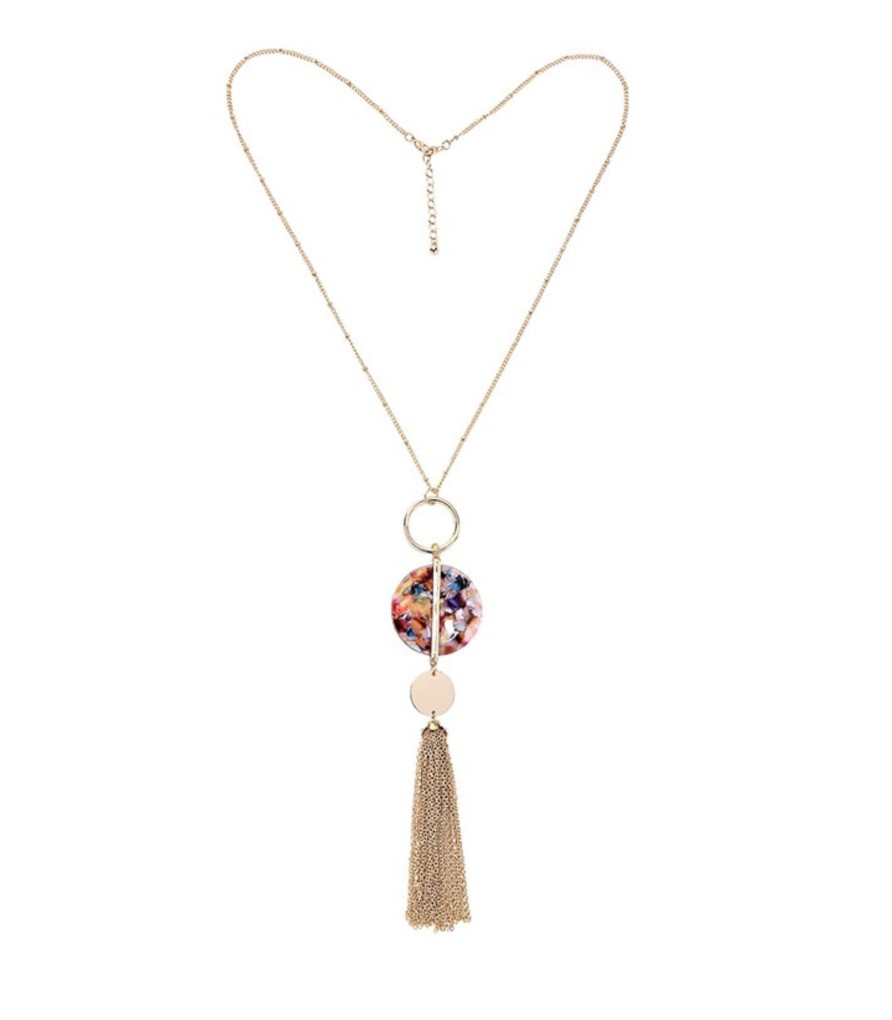 Accessories Penningtons | Multi Colored Flake Resin Circle Tassel Pendant Necklace In Gold - Don'T Ask - Penningtons